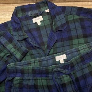 J‎ Crew Men's Plaid Flannel Pajama Set Long Sleeve Button Up With Pants Large